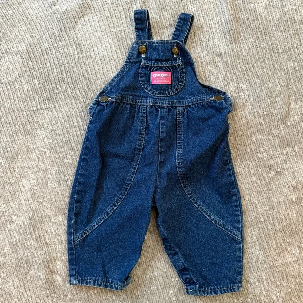 Vintage OshKosh B’gosh Denim Overalls Baby‎ 12M USA Made Classic Blue Vestbak